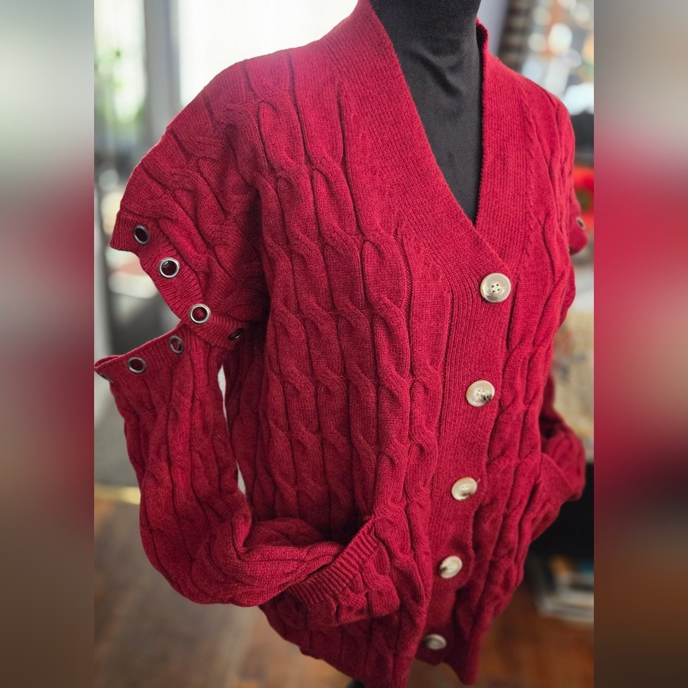 Cable Knit Cardigan by egreis in Rich Wine